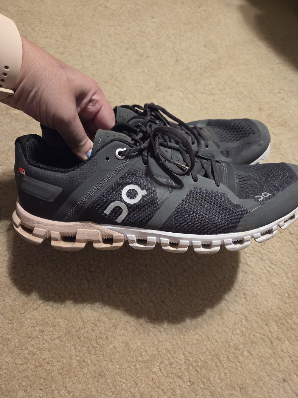 On Running Cloud Women's Running Shoe in Dark Gray and White